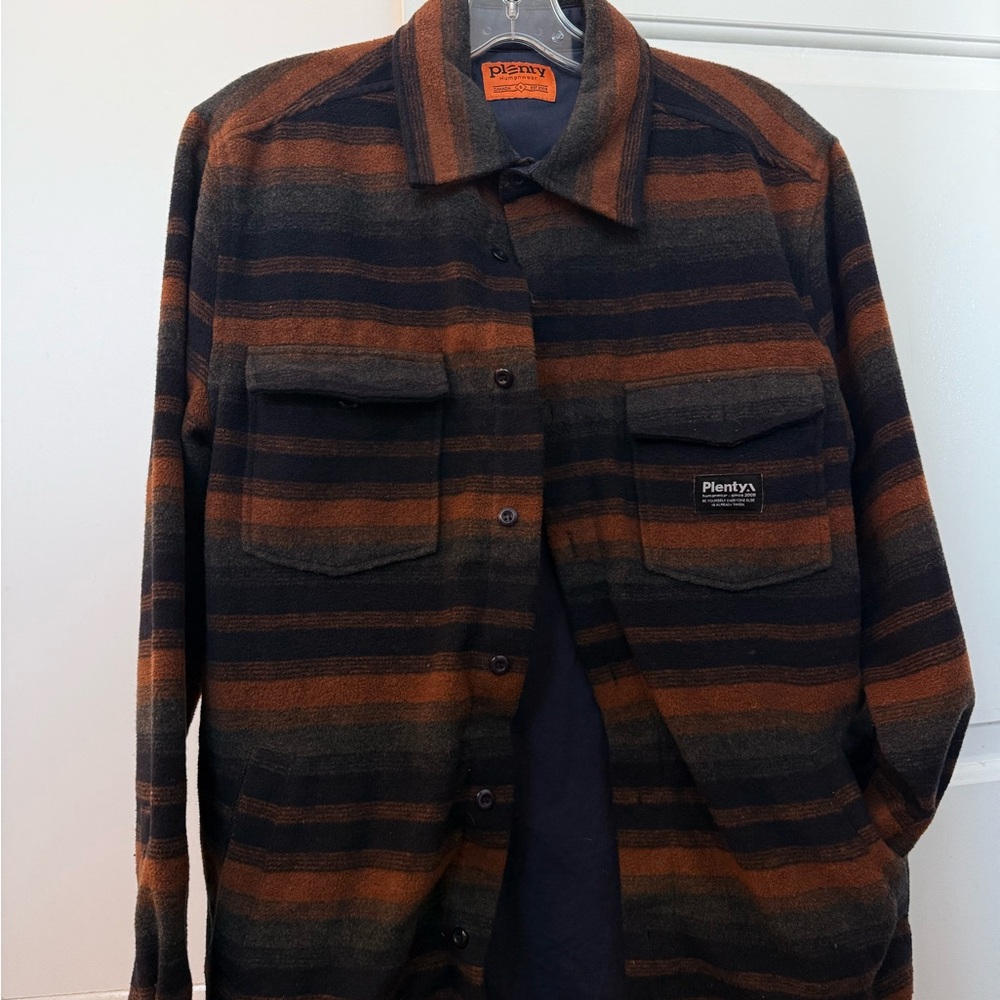 Men's Striped Shirt Jacket - Black and Brown